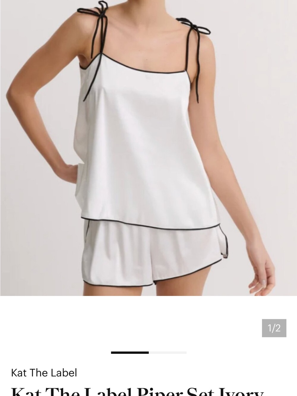 Kat The Label Piper Ivory Satin Cami & Short Set